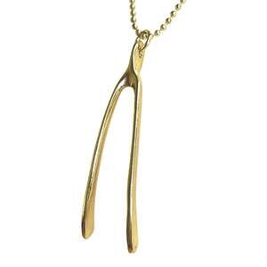 Marc Jacobs 18KGP Gold Wishbone Pendant Necklace Long Lucky Charm